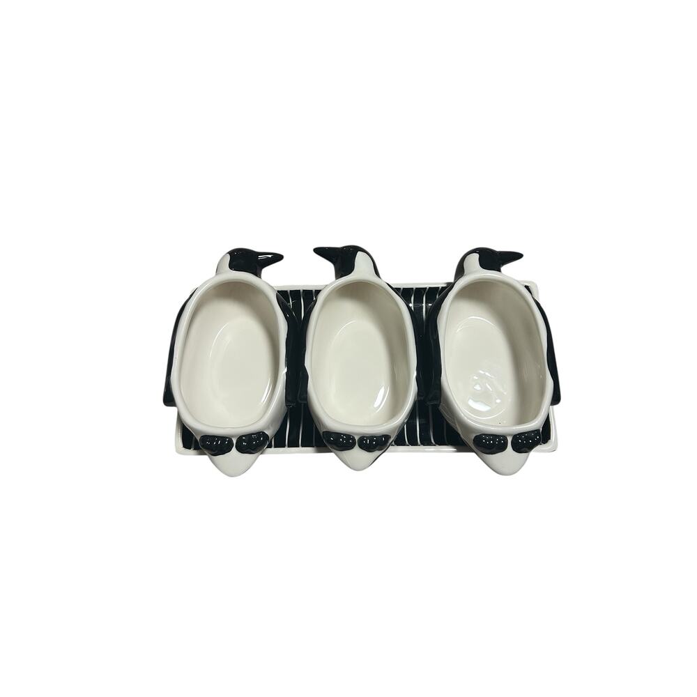 Boston Warehouse Penguin On Ice Condiment Serving Set HARD TO FIND